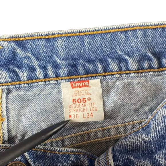 Vintage Levi’s 505 Orange Tab Medium Wash‎ Jean Shorts size 36 Distressed VTG - Picture 3 of 8